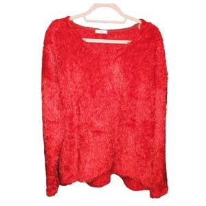e. Luna Red‎ Fuzzy Shaggy Knit Sweater Women's L– Soft Cozy Textured Pullover